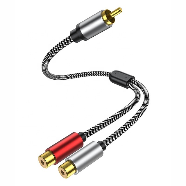 1 RCA Male 2 RCA Female Coaxial Y Splitter Cable Gold Plated Stereo Audio Adapter Dual Channel Audio Distribution Microphone
