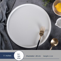 Assiette plate en céramique blanche de style européen créatif, assiette à steak, vaisselle de restaurant occidental pour hôtels, assiette à gâteau et à pizza, compatible lave-vaisselle
