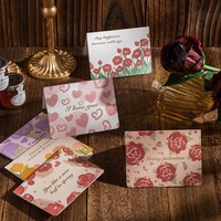 Cartes de vœux pliées avec illustration florale romantique, motif vintage rose et tulipe, cartes intérieures vierges pour messages d'amour