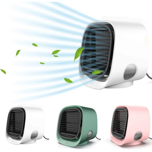 Portable Mini Desktop Air Cooler USB Rechargeable 300ML Water LED Light Cooling Air Fan Conditioner