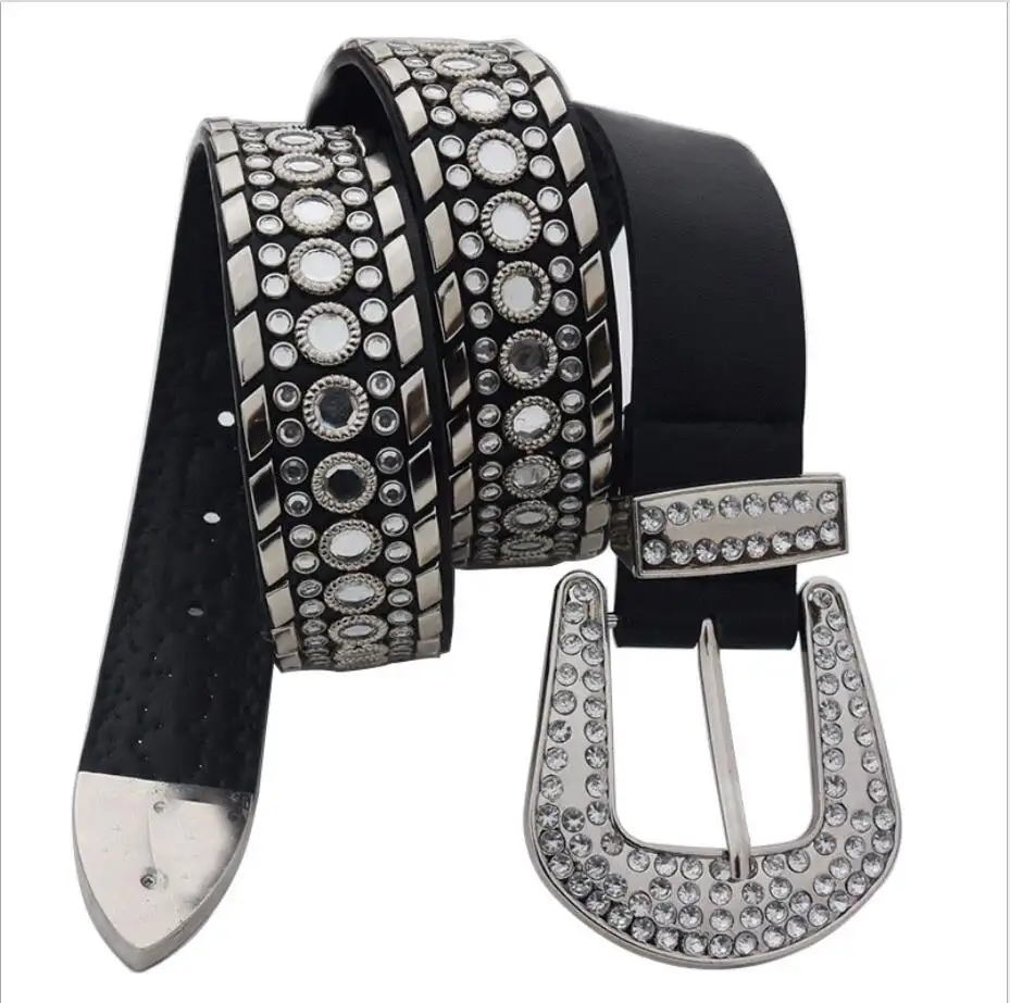 新しいスタイルのダイヤモンドベルトファッションデザインカウボーイラインストーンブリンブリンカウガールベルト装飾ベルト
