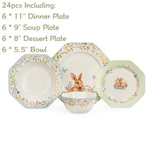 CASA HEMERA Juego de <span class=keywords><strong>Vajilla</strong></span> de Cerámica de 24 Piezas con Diseño de Conejito de Pascua - Lindos Platos y <span class=keywords><strong>Vajilla</strong></span> de Porcelana para Regalo Festivo y Fiestas en Casa - Product Image 2