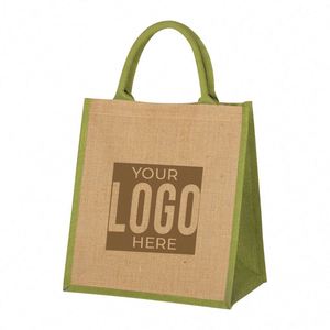 Customized Logo Eco Friendly Advertising Gift Jute <b>Burlap</b> Tote Shopping Bag with Color Stitching - Product Image 1