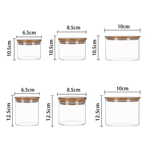 뜨거운 판매 6 PC 밀폐 투명 곡물 주방 저장 붕규산 유리 식품 저장 용기 대나무 뚜껑 - Product Image 6