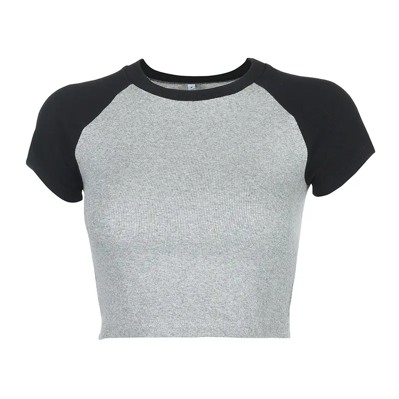 Custom Logo Raglan Sleeve Women's Cropped T-Shirts Contrast Short Sleeve Crop Tops Tees