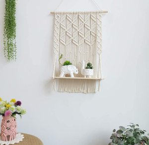 Boho Home Décoration murale fait <span class=keywords><strong>à</strong></span> la main en coton corde bohème macramé cordon bois tissé suspendu plante cintres <span class=keywords><strong>étagère</strong></span> - Product Image 5