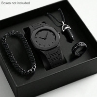 Ensemble de bijoux pour homme en alliage, 4 pièces, montre, collier, bracelet, bague, coffret cadeau exquis pour fête et anniversaire