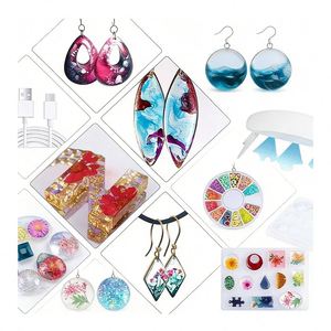 Kit de résine pour bijoux faits main DIY, lampe UV LED transparente, moules en silicone, paillettes, fleurs, pendentifs, accessoires pour porte-clés - Product Image 5
