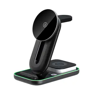 Magnetic 3 In 1 Wireless Charger With RGB Light For IPhone 15/14/13/12 Apple Watch Airpods Desk Wireless Charging