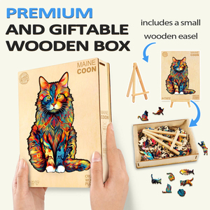 Puzzle en bois coloré en forme de chat, puzzle en bois irrégulier en forme d'animal avec un design artistique vibrant pour adultes et décoration intérieure - Product Image 5