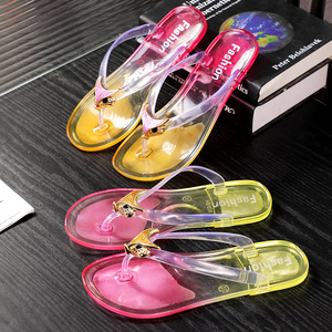 Fashionable Crystal Jelly <strong>Transparent</strong> Sandals Women Summer Outdoor Flip Flops Casual Versatile Beach Soft Flat Bottom <strong>Slippers</strong> - Product Image 1