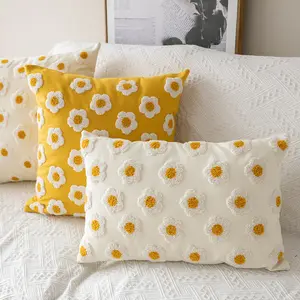 Funda de almohada de algodón con estampado de margaritas, funda de almohada de tacto tridimensional, diseño moderno - Product Image 1