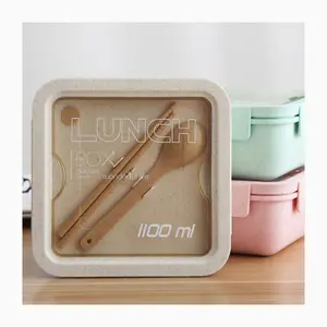 Factory wholesale Japanese wheat straw portable bento box thermal tiffin box student school microwave lunch box for work adult