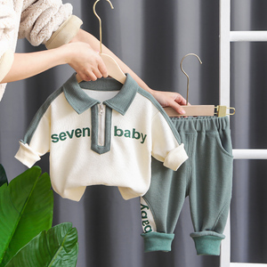 Lente Herfst Kind Jongen Sets Lange Mouw Kids Trainingspakken Brief Wafel Poloshirt Broek 2 Stuks <span class=keywords><strong>Baby</strong></span> Lente Kleding Te Koop - Product Image 4
