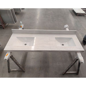 GOLDTOP ODM OEM White Quartz Big Slab 6027 Ironsbridge for Hotel Modern Bathroom Vanity Top Waterproof 5-Year Warranty - Product Image 1