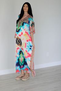 New Bohemian Style 100% Cotton <b>Kaftan</b> Colorful Floor Length V Neck Dress Women New Design <b>Summer</b> Clothing <b>Kaftan</b> Dress For Women - Product Image 2