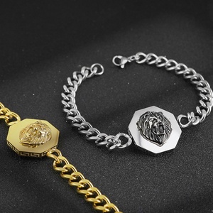 Pulseras de Cadena para Hombre, Diseño de Cabeza de León, Estilo Hip Hop Punk, Acero Inoxidable, Chapado en Plata, Joyería y Accesorios de Moda - Product Image 1