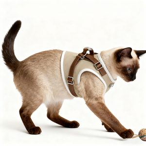 Collar y arnés de cuero personalizado para mascotas OEM/ODM, arnés de lujo para perros y gatos, ropa ajustable para gatos - Product Image 1