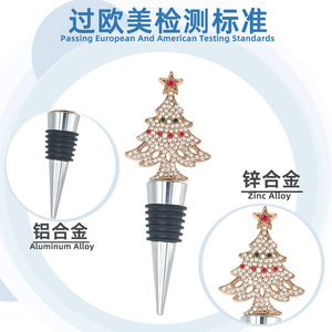 Christmas <b>Wine</b> Stopper <b>Plastic</b> <b>Bottle</b> Cap With Rhinestone Tree Design For Holiday Decoration - Product Image 5