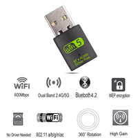 Adaptador Wifi Mini AC600 y Dongle Bluetooth 2 en 1 G38, Sin Controlador, 802.11AC/A/B/G/N