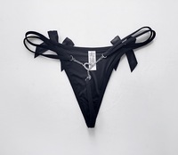 Tanga de Encaje Transparente de Cintura Baja, Estilo Nuevo, Color Negro, para Mujer