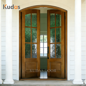 Portes d'entrée doubles en bois massif <span class=keywords><strong>de</strong></span> luxe modernes à arche pour villa - Product Image 2