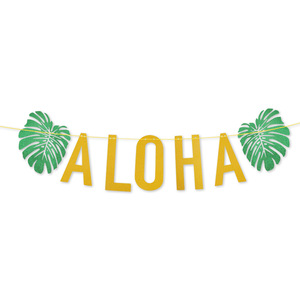 Bandera de papel brillante <span class=keywords><strong>ALOHA</strong></span> de árbol de coco Hawaiano para fiesta de verano y decoración de aula para niños, vajilla y decoraciones de mesa - Product Image 1