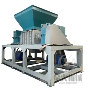 Triturador automático de resíduos de pneus com barril grande azul, triturador de eixo duplo, linha de máquinas para reciclagem de pneus, triturador de eixo duplo