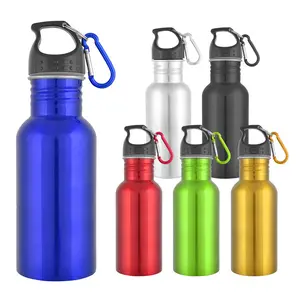 BPA ฟรี 500ML 18/8 ขวดน้ํากีฬาสแตนเลสสไตล์คลาสสิกพร้อมปากกว้าง Carabiner ตะขอฝาปิดสําหรับดื่ม