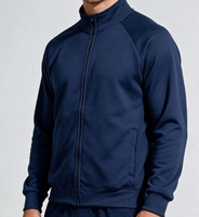 Veste de survêtement zippée intégrale épaisse pour homme, gris chiné clair, manches raglan, poches passepoilées, poignets côtelés, style streetwear, 100% coton