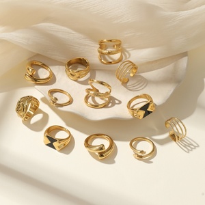 Anillo de Moda Estadounidense de Alta Gama, Oro de 18K, Acero Inoxidable Ajustable, Rojo de Tendencia para Mujer, Paquete de Anillos, Joyería al por Mayor, Talla <span class=keywords><strong>5</strong></span> - Product Image 1