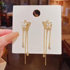 S925 gümüş iğne zarif çift kelebek küpe mizaç uzun zincir püskül küpe bayanlar moda küpe 2022 - Product Image 3