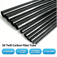 Tubo de Fibra de Carbono 3K Ligero de 9x7x500 mm en Stock, Tubo Estructural Hueco de CF para Aeroespacial y UAV