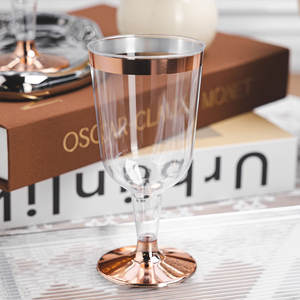 Gobelet <span class=keywords><strong>à</strong></span> <span class=keywords><strong>vin</strong></span> jetable en <span class=keywords><strong>plastique</strong></span> PS, couleurs personnalisées avec bordure dorée en option sur la base pour les mariages, les événements, les services de traiteur - Product Image 6