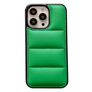 Nieuw Design Lederen Winter Donsjack Telefoonhoesje Voor Iphone Xr Xs Max 11 12 13 14 15 Promax Zachte Hoes Printerhoes