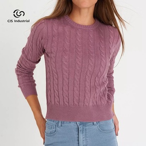 Suéter Básico de Lana de Alta Calidad para <span class=keywords><strong>Mujer</strong></span>, Cuello Redondo, Tejido Trenzado, Estilo Casual Urbano, con Logotipo Frontal, para Otoño e Invierno - Product Image 2