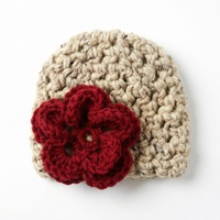 Gorro de Bebé Tejido a Mano 100% Algodón, Tejido Suave y Transpirable con Bordado Floral y Flor 3D Grande, Unisex para Niños