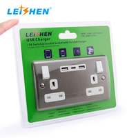 Prise murale double britannique standard BS1363 13A avec plaque métallique, 2 USB-A + USB-C 3.6A IP20