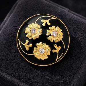 <b>Gold</b> Floral AD Button Black Enamel Men's <b>Formal</b> Jewelry Bezel Setting for Birthday Anniversary Party - Product Image 4