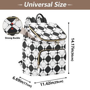 High-quality Customs Black White Check Women's <b>Backpack</b> Fashion Travel <b>Backpack</b> <b>Large</b> Gold Zipper Bag - Product Image 3