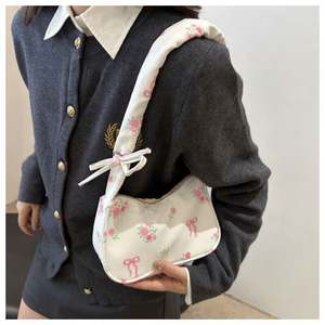 Bolso de Mujer 2025 de Verano con Asa Plisada, Bolso de Axila Coreano con Estampado Floral y Lazo, Bolso Pequeño de Hombro con Cremallera para Mujer - Product Image 2