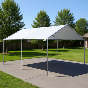 Abri de voiture robuste 10x20 gris avec toit en pente, structure en acier galvanisé, protection UV, pour 2 voitures, abri extérieur - Product Image 2