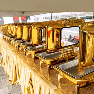 Calentador de Comida Tipo Buffet con Tapa Enrollable Hidráulica, Calentador de Comida de Acero Inoxidable de 9L, Recipiente Rectangular Dorado para Calentar Comida - Product Image 1