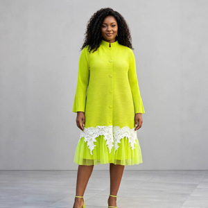 Robe plissée décontractée Miyake PY 2026 avec dentelle blanche et volants, coupe ample, grande taille, style occidental, vêtements pour femmes, vente en gros - Product Image 6