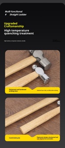 Marteau <span class=keywords><strong>à</strong></span> tête sphérique en <span class=keywords><strong>acier</strong></span> <span class=keywords><strong>à</strong></span> haute teneur en carbone, manche en bois, 150 mm, résistant <span class=keywords><strong>à</strong></span> l'usure et aux chocs, OEM Shandong, usage domestique et industriel - Product Image 6