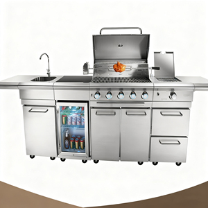 Parrilla de <span class=keywords><strong>barbacoa</strong></span> de Gas grande de acero inoxidable 304 Premium de lujo, cocina móvil de estilo moderno para exteriores para Villa Patio - Product Image 4