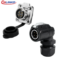 Connecteur d'alimentation industriel Cnlinko IP68 en plastique et métal LP16 90 degrés 4 broches mâle-femelle, connecteur de câble étanche LED