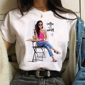 Camiseta Informal para Mujer Coffee Girl, Nueva Camiseta Negra para Chica, Cuello Redondo, Estilo Y2K Harajuku, Moda de los 90, <span class=keywords><strong>Ropa</strong></span> de Manga Corta, Envío Directo - Product Image 2