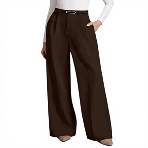 Pantalon de bureau décontracté pour femme, taille haute, coupe droite, jambe large, confortable, élégant et décontracté, en tissu doux et tendance - Product Image 3