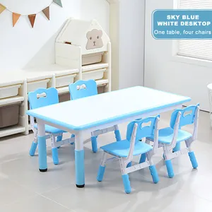 Set meja dan kursi anak-anak, 4, 49''L x 25''W meja belajar dan kursi untuk anak-anak sekolah balita meja Set furnitur